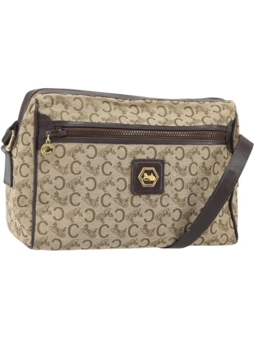 CELINE C Sulky Shoulder Bag Canvas Beige Gold